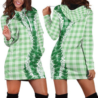 Green Hawaii Palaka Hoodie Dress Hawaiian Honohono Lei