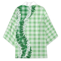 Green Hawaii Palaka Kimono Hawaiian Honohono Lei