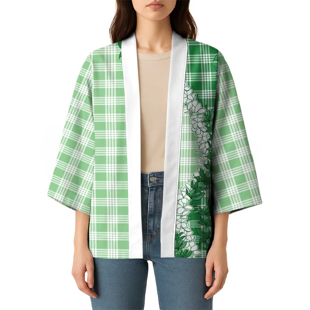 Green Hawaii Palaka Kimono Hawaiian Honohono Lei