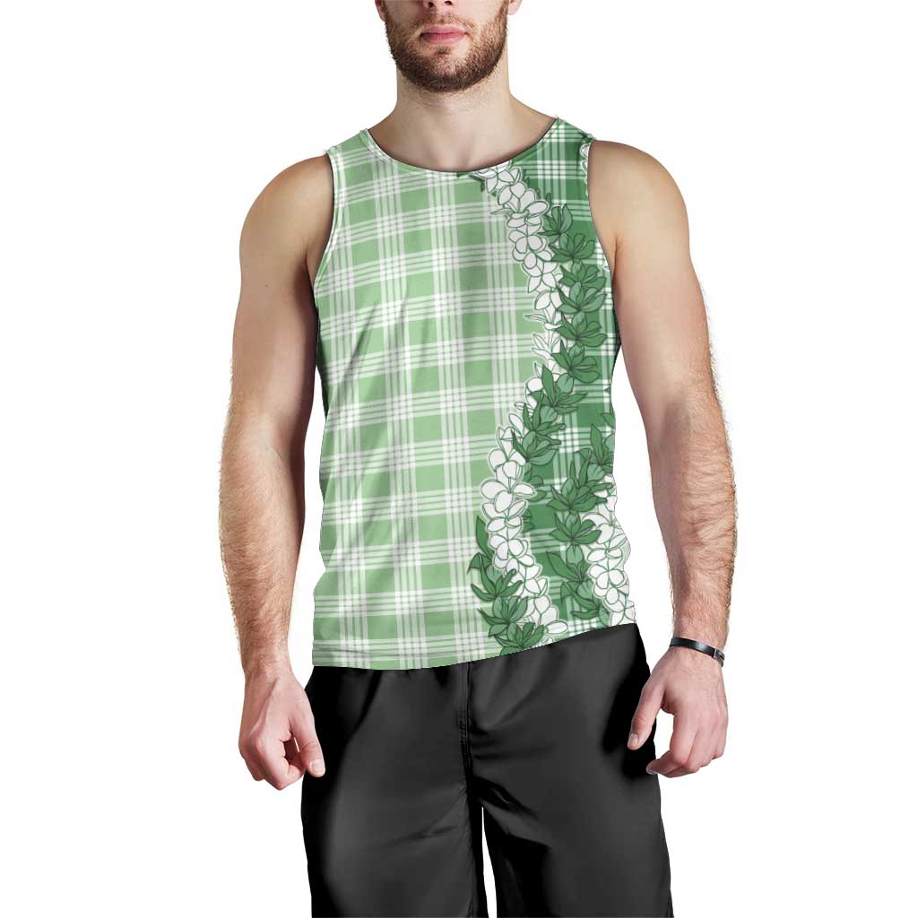 Green Hawaii Palaka Men Tank Top Hawaiian Honohono Lei