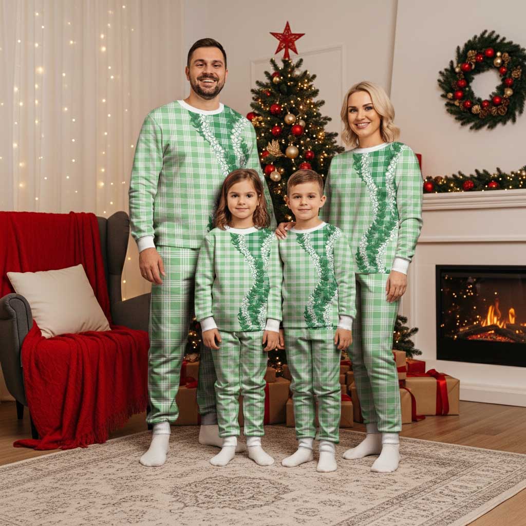 Green Hawaii Palaka Pajama Set Hawaiian Honohono Lei