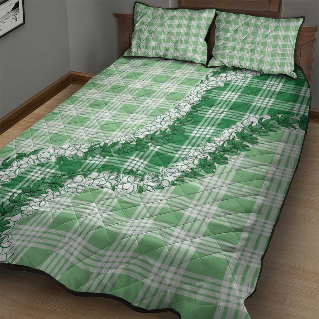 Green Hawaii Palaka Quilt Bed Set Hawaiian Honohono Lei