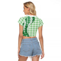 Green Hawaii Palaka Raglan Cropped T Shirt Hawaiian Honohono Lei