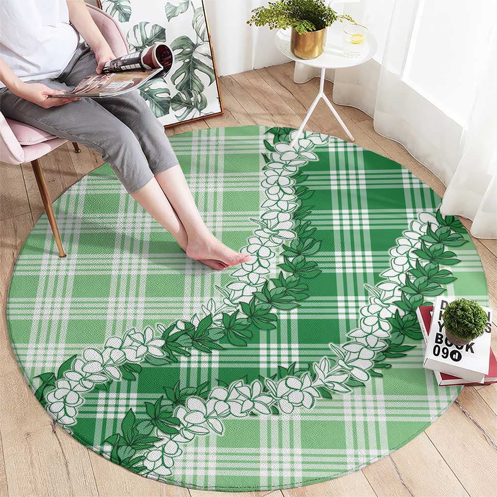 Green Hawaii Palaka Round Carpet Hawaiian Honohono Lei