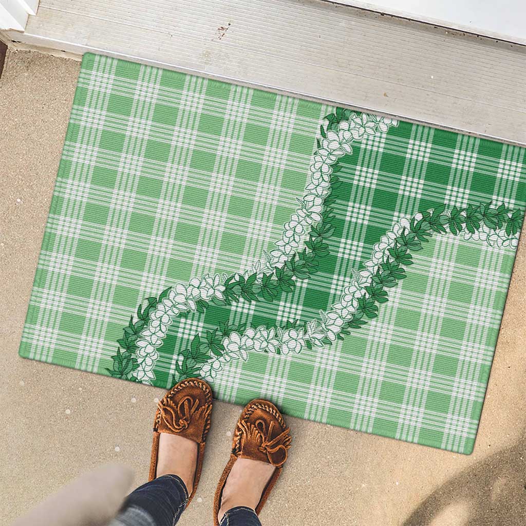 Green Hawaii Palaka Rubber Doormat Hawaiian Honohono Lei