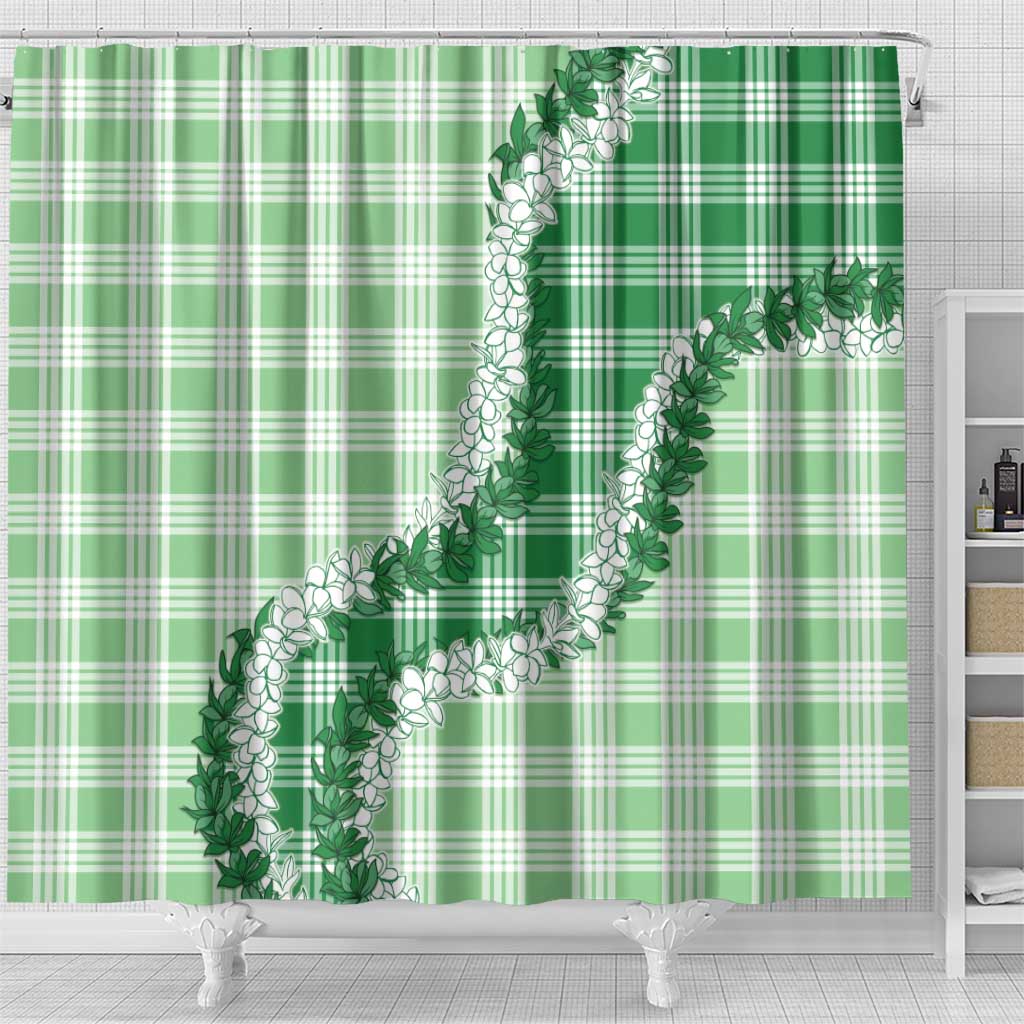Green Hawaii Palaka Shower Curtain Hawaiian Honohono Lei