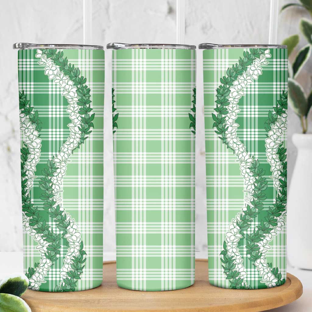 Green Hawaii Palaka Skinny Tumbler Hawaiian Honohono Lei