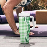 Green Hawaii Palaka Tumbler With Handle Hawaiian Honohono Lei