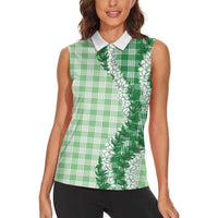 Green Hawaii Palaka Women Sleeveless Polo Shirt Hawaiian Honohono Lei LT05 - Polynesian Pride