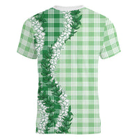 Green Hawaii Palaka Women V-Neck T-Shirt Hawaiian Honohono Lei