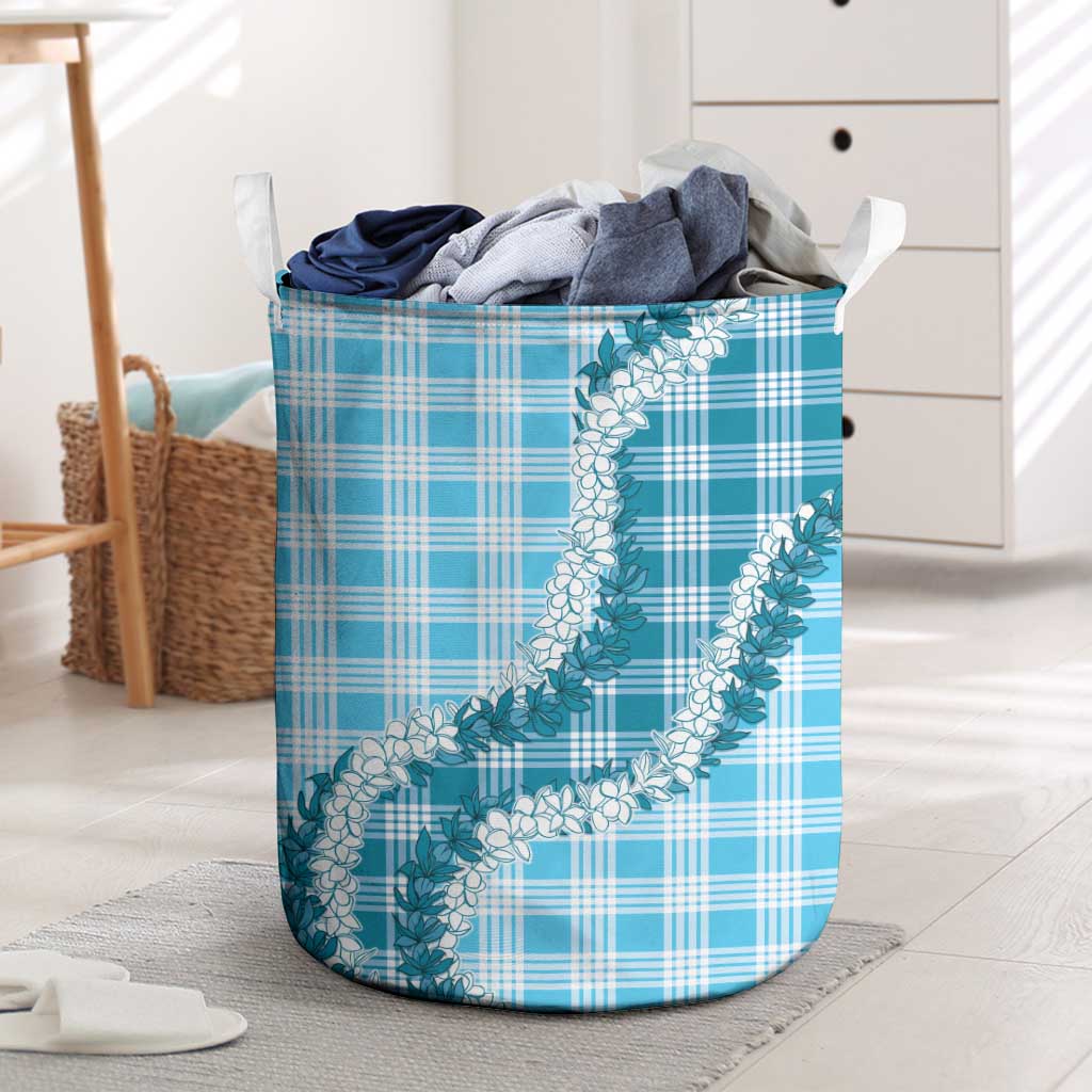 Blue Hawaii Palaka Laundry Basket Hawaiian Honohono Lei