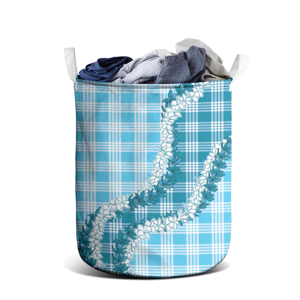 Blue Hawaii Palaka Laundry Basket Hawaiian Honohono Lei