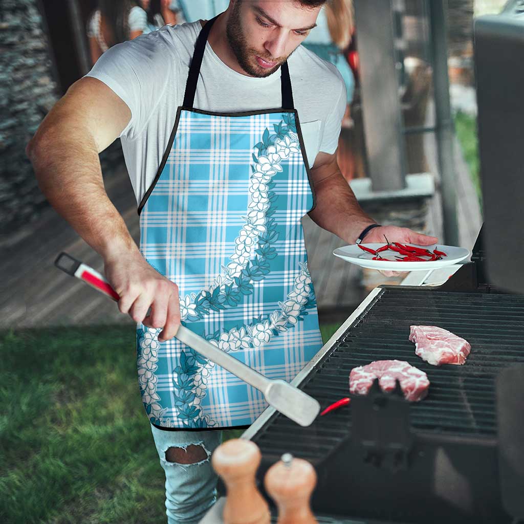 Blue Hawaii Palaka Apron Hawaiian Honohono Lei