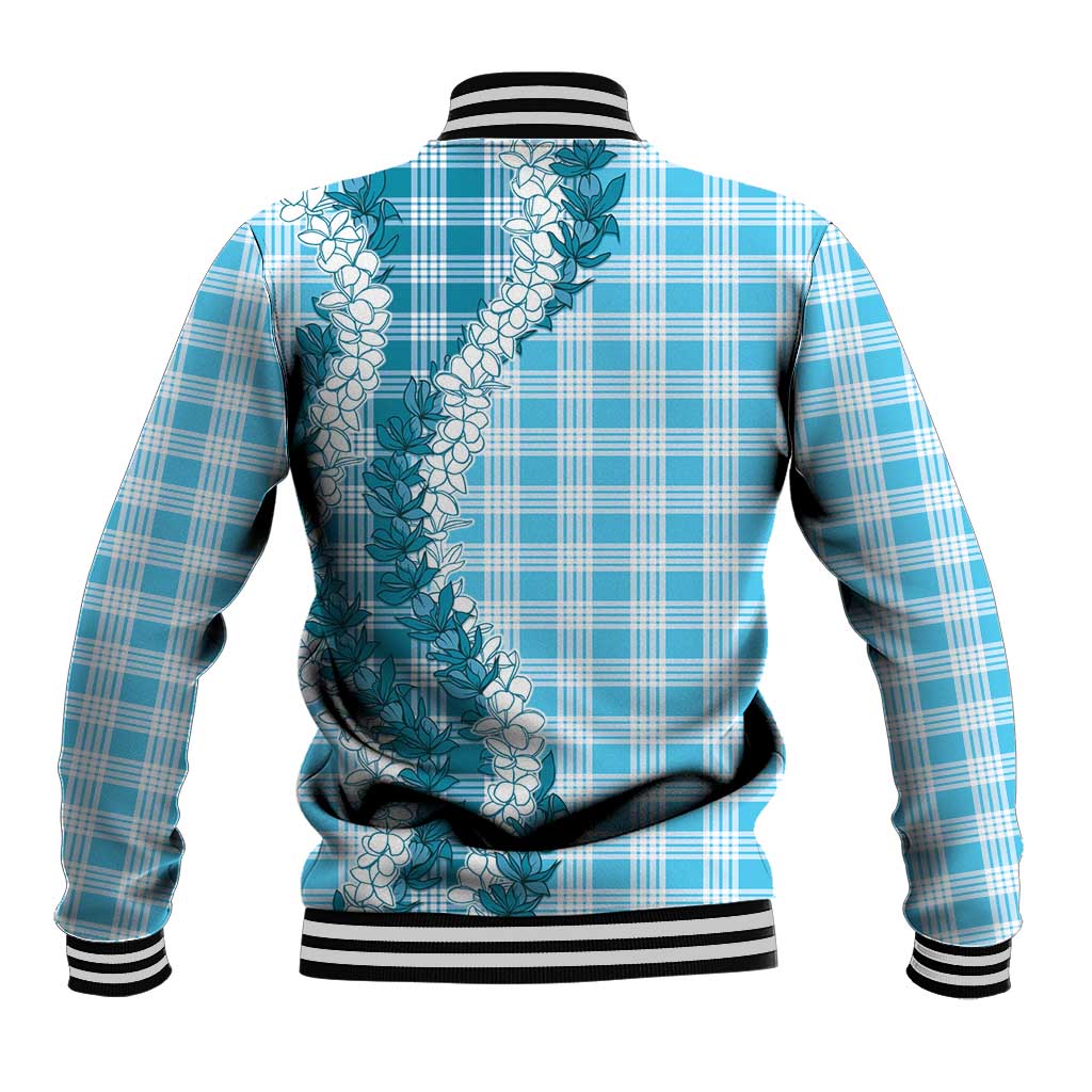 Blue Hawaii Palaka Baseball Jacket Hawaiian Honohono Lei