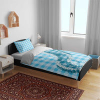 Blue Hawaii Palaka Bedding Set Hawaiian Honohono Lei