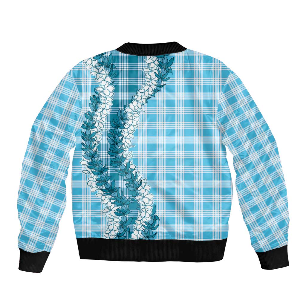 Blue Hawaii Palaka Bomber Jacket Hawaiian Honohono Lei