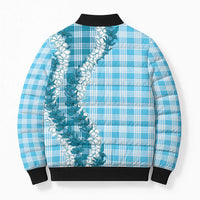 Blue Hawaii Palaka Bomber Puffer Jacket Hawaiian Honohono Lei