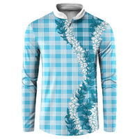 Blue Hawaii Palaka Button Sweatshirt Hawaiian Honohono Lei