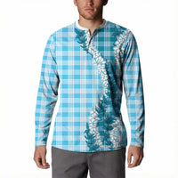 Blue Hawaii Palaka Button Sweatshirt Hawaiian Honohono Lei