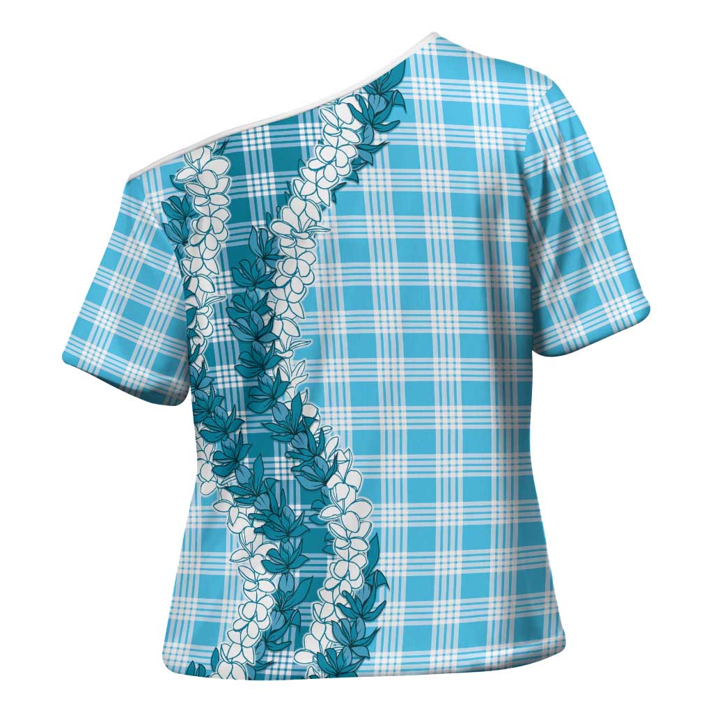 Blue Hawaii Palaka Cross Shoulder Shirt Hawaiian Honohono Lei