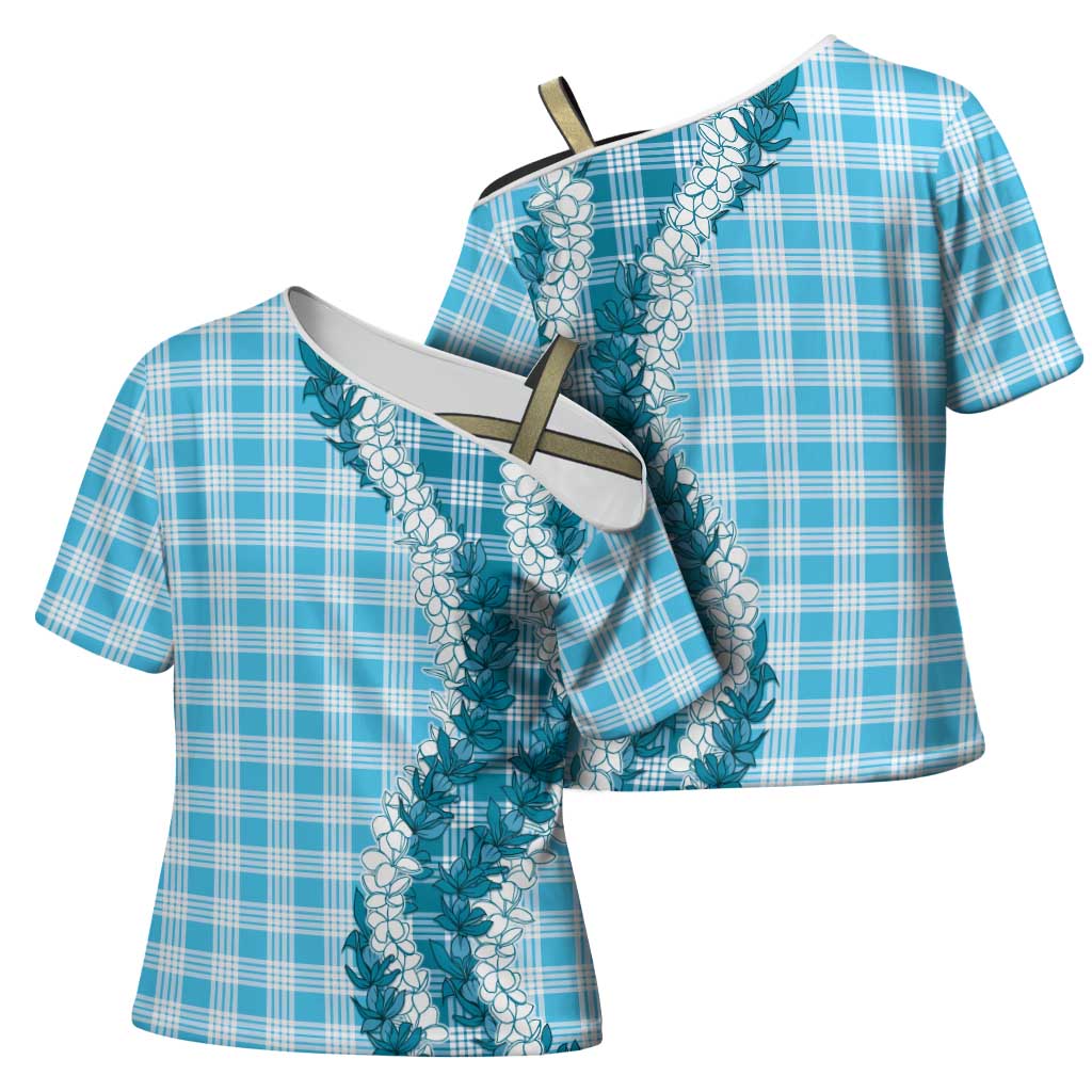Blue Hawaii Palaka Cross Shoulder Shirt Hawaiian Honohono Lei