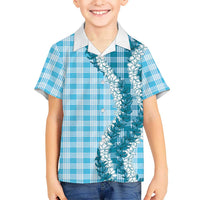 Blue Hawaii Palaka Family Matching Long Sleeve Bodycon Dress and Hawaiian Shirt Hawaiian Honohono Lei LT05 Son's Shirt Blue - Polynesian Pride