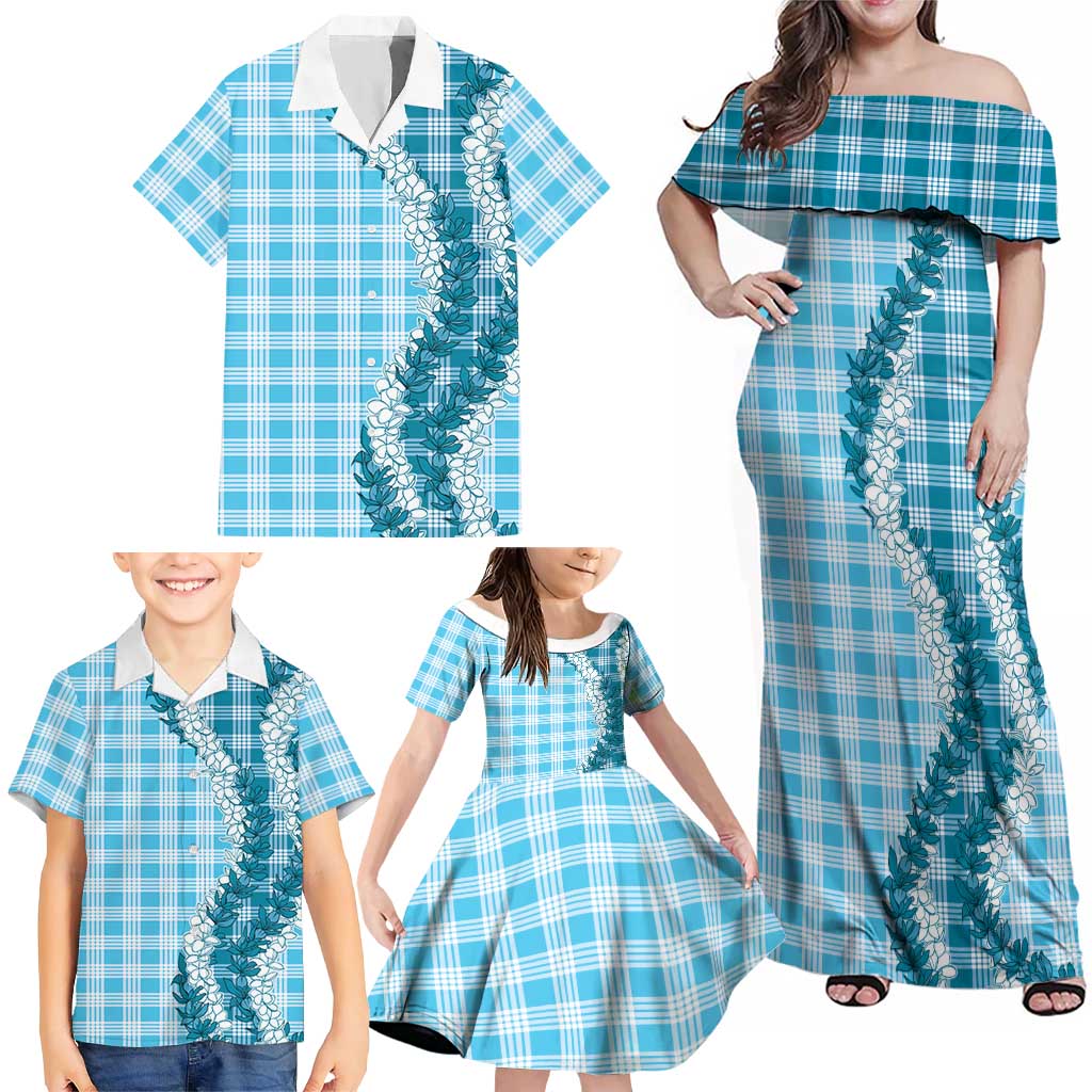 Blue Hawaii Palaka Family Matching Off Shoulder Maxi Dress and Hawaiian Shirt Hawaiian Honohono Lei LT05 - Polynesian Pride