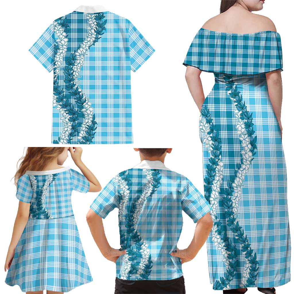 Blue Hawaii Palaka Family Matching Off Shoulder Maxi Dress and Hawaiian Shirt Hawaiian Honohono Lei LT05 - Polynesian Pride