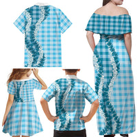 Blue Hawaii Palaka Family Matching Off Shoulder Maxi Dress and Hawaiian Shirt Hawaiian Honohono Lei LT05 - Polynesian Pride