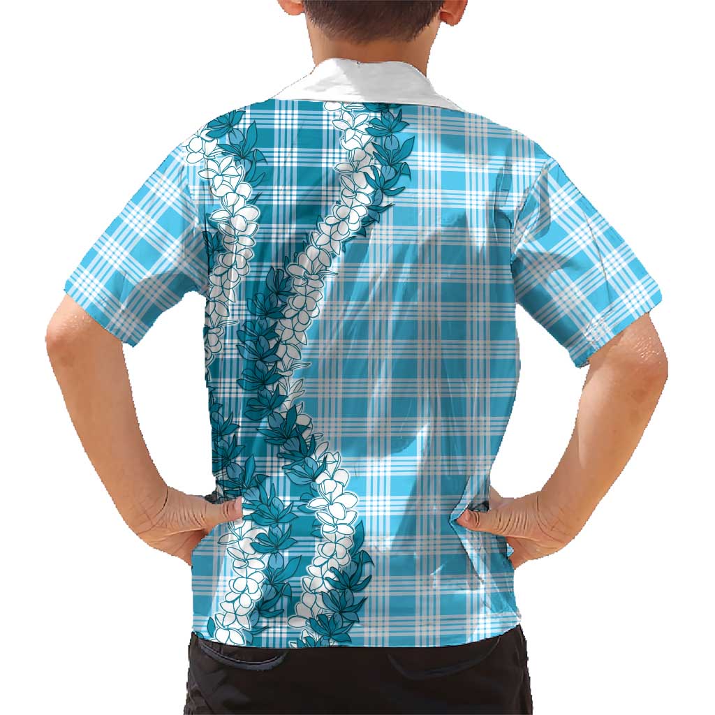Blue Hawaii Palaka Family Matching Off Shoulder Short Dress and Hawaiian Shirt Hawaiian Honohono Lei LT05 - Polynesian Pride