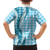 Blue Hawaii Palaka Family Matching Off Shoulder Short Dress and Hawaiian Shirt Hawaiian Honohono Lei LT05 - Polynesian Pride