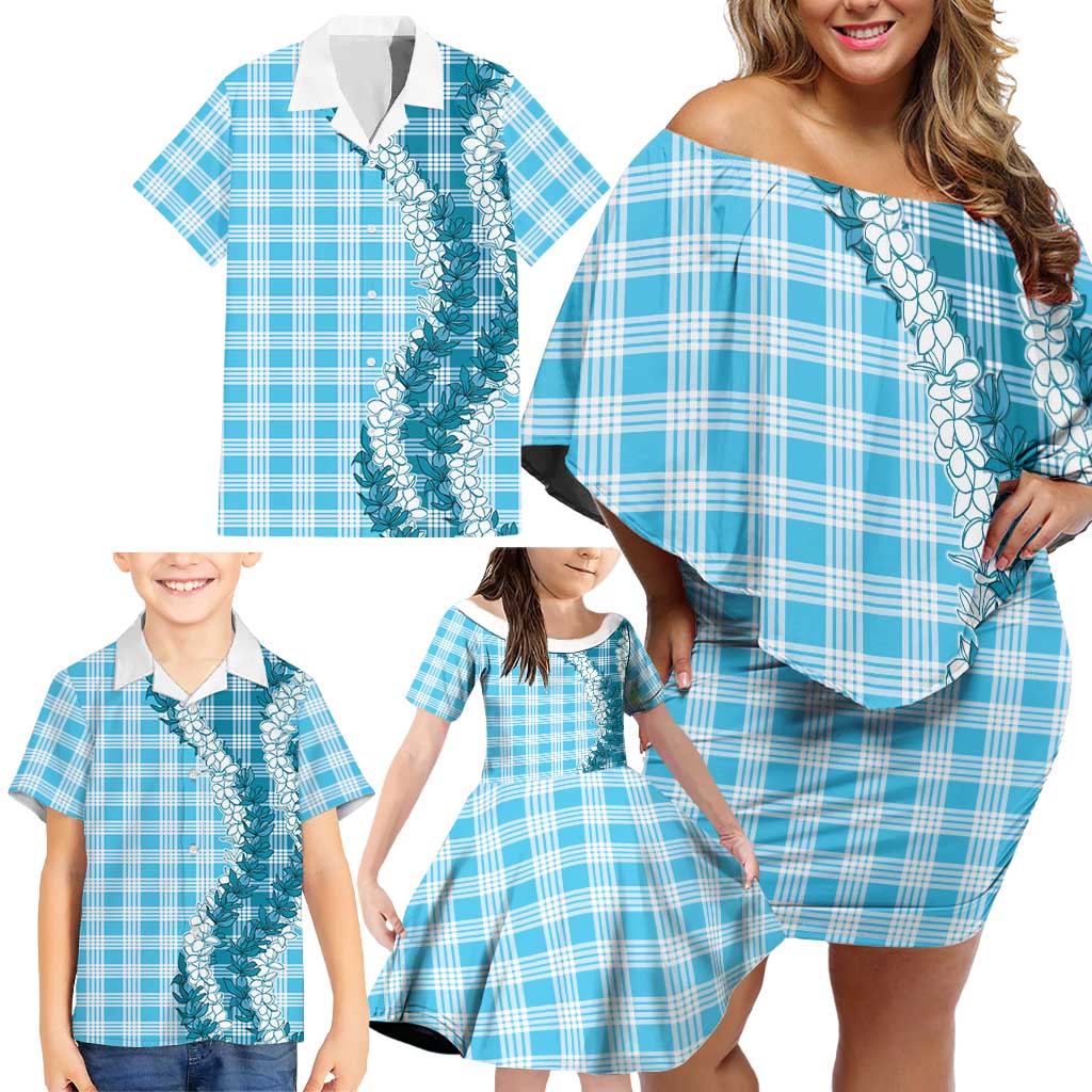 Blue Hawaii Palaka Family Matching Off Shoulder Short Dress and Hawaiian Shirt Hawaiian Honohono Lei LT05 - Polynesian Pride