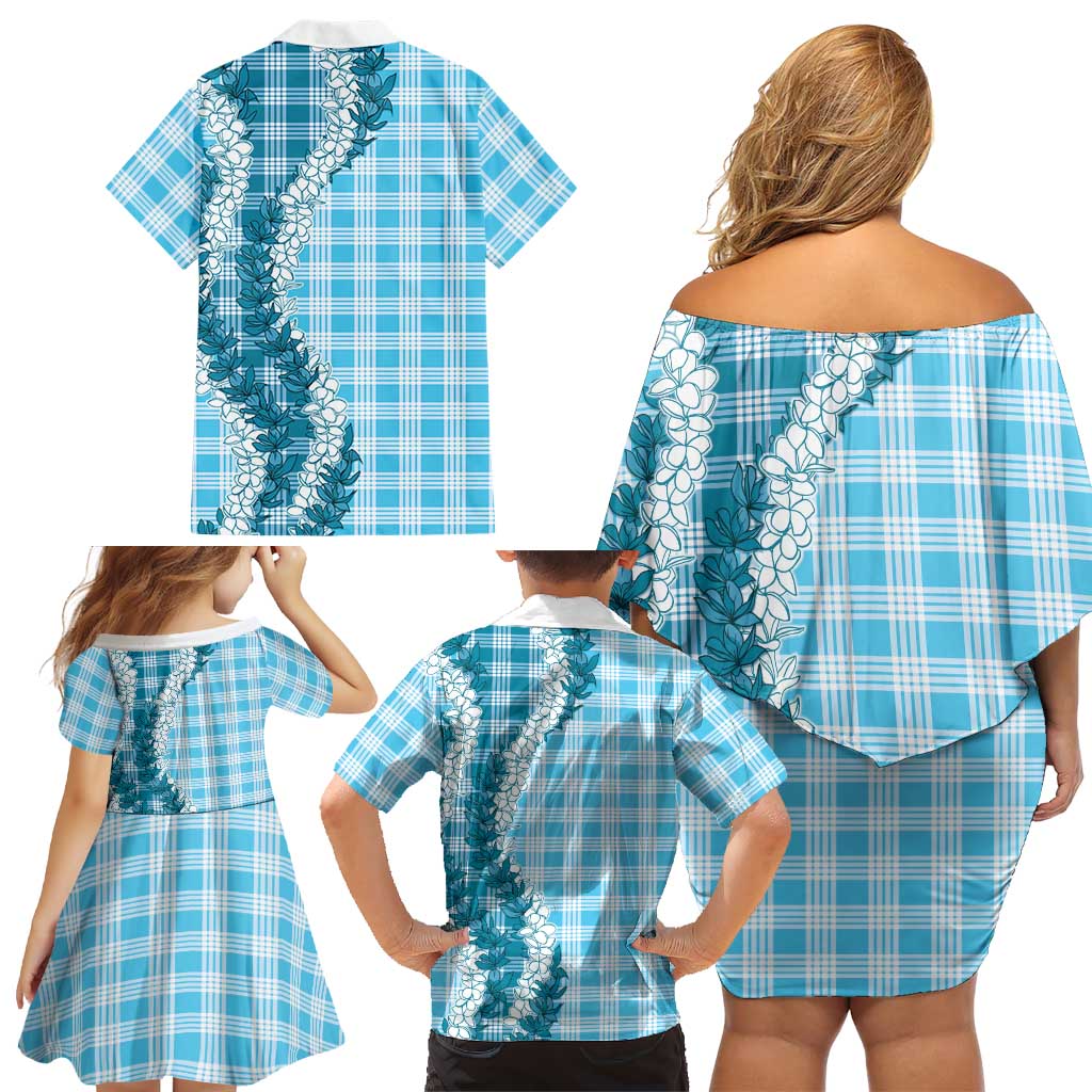 Blue Hawaii Palaka Family Matching Off Shoulder Short Dress and Hawaiian Shirt Hawaiian Honohono Lei LT05 - Polynesian Pride