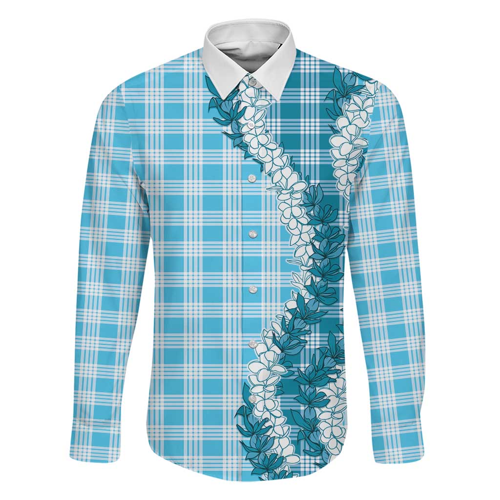 Blue Hawaii Palaka Family Matching Puletasi and Hawaiian Shirt Hawaiian Honohono Lei LT05 Dad's Shirt - Long Sleeve Blue - Polynesian Pride