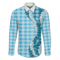 Blue Hawaii Palaka Family Matching Short Sleeve Bodycon Dress and Hawaiian Shirt Hawaiian Honohono Lei LT05 Dad's Shirt - Long Sleeve Blue - Polynesian Pride