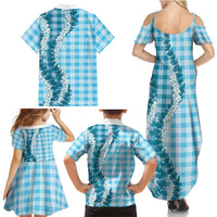 Blue Hawaii Palaka Family Matching Summer Maxi Dress and Hawaiian Shirt Hawaiian Honohono Lei LT05 - Polynesian Pride