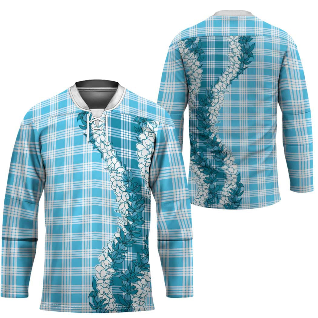 Blue Hawaii Palaka Hockey Jersey Hawaiian Honohono Lei