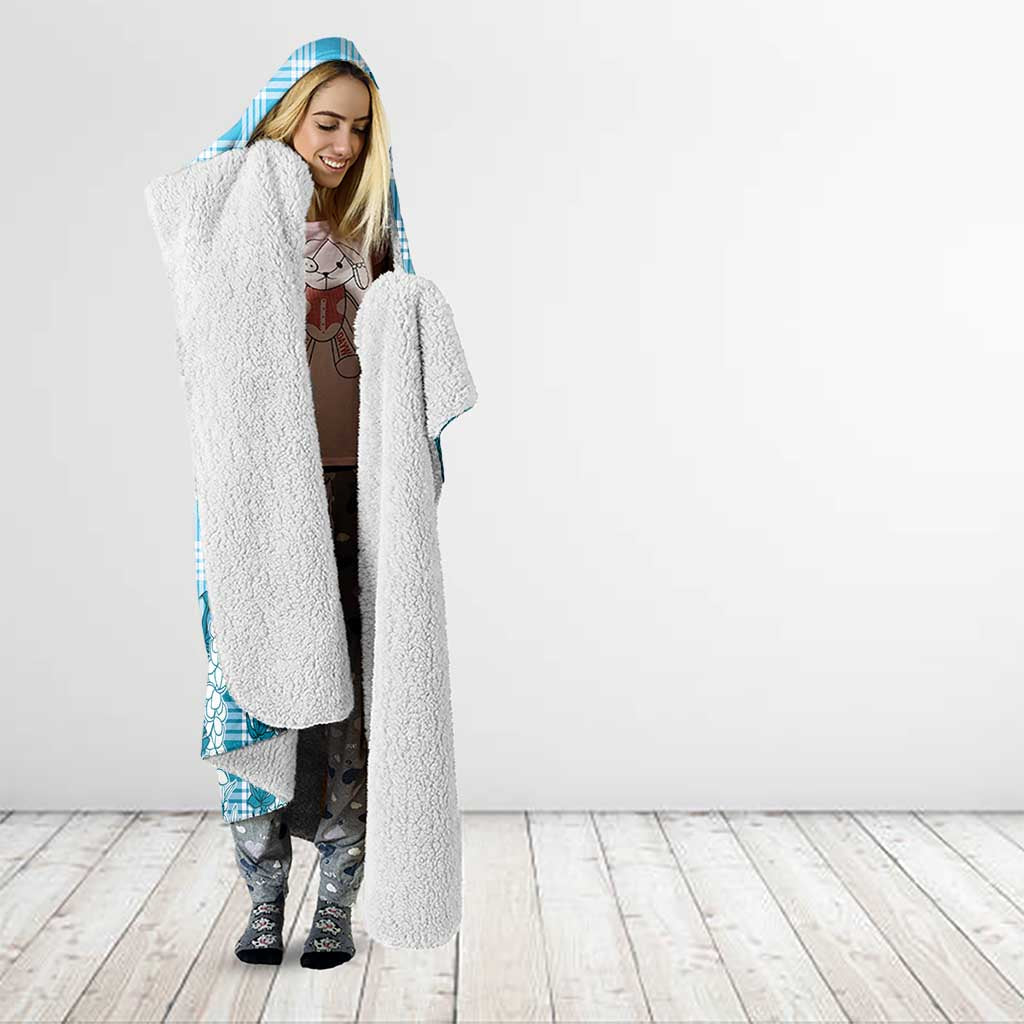 Blue Hawaii Palaka Hooded Blanket Hawaiian Honohono Lei