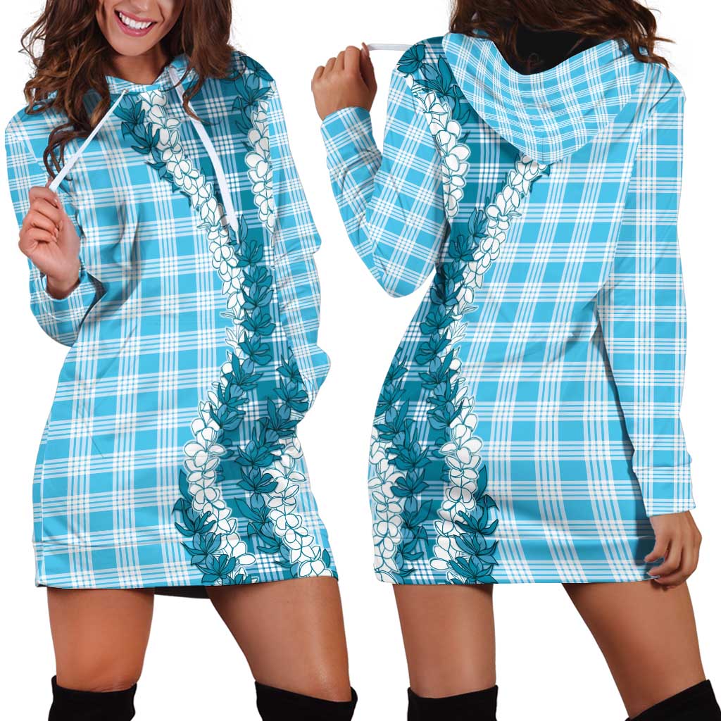Blue Hawaii Palaka Hoodie Dress Hawaiian Honohono Lei