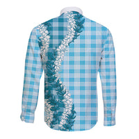 Blue Hawaii Palaka Long Sleeve Button Shirt Hawaiian Honohono Lei