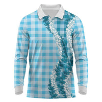 Blue Hawaii Palaka Long Sleeve Polo Shirt Hawaiian Honohono Lei