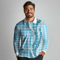 Blue Hawaii Palaka Long Sleeve Polo Shirt Hawaiian Honohono Lei