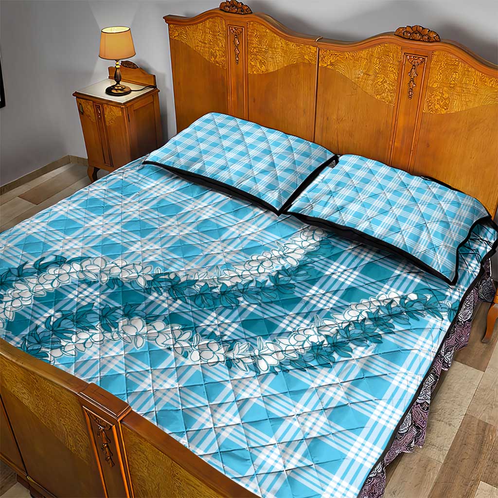 Blue Hawaii Palaka Quilt Bed Set Hawaiian Honohono Lei