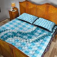 Blue Hawaii Palaka Quilt Bed Set Hawaiian Honohono Lei