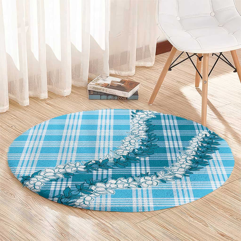 Blue Hawaii Palaka Round Carpet Hawaiian Honohono Lei