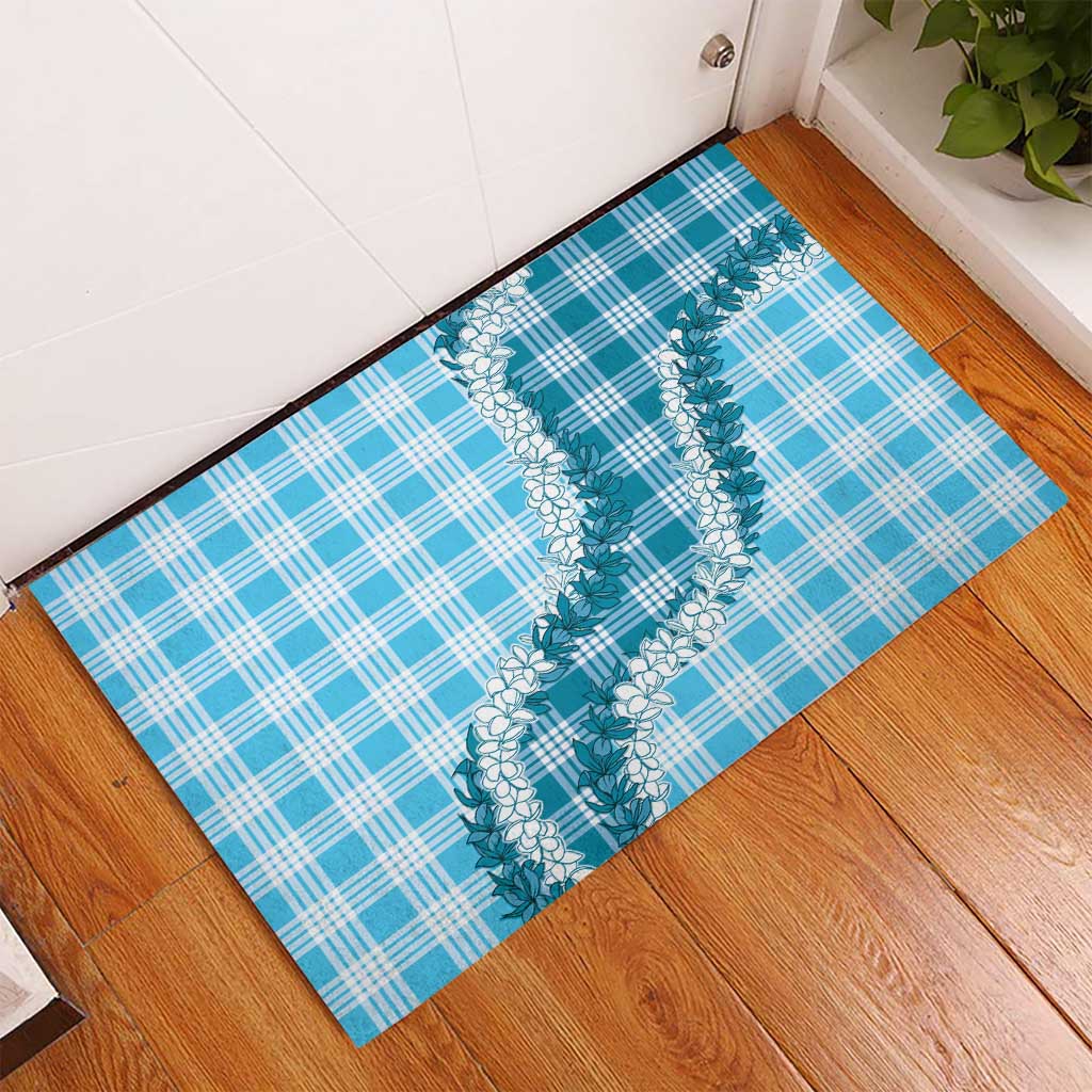 Blue Hawaii Palaka Rubber Doormat Hawaiian Honohono Lei
