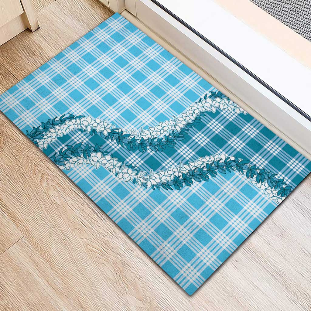 Blue Hawaii Palaka Rubber Doormat Hawaiian Honohono Lei