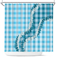 Blue Hawaii Palaka Shower Curtain Hawaiian Honohono Lei