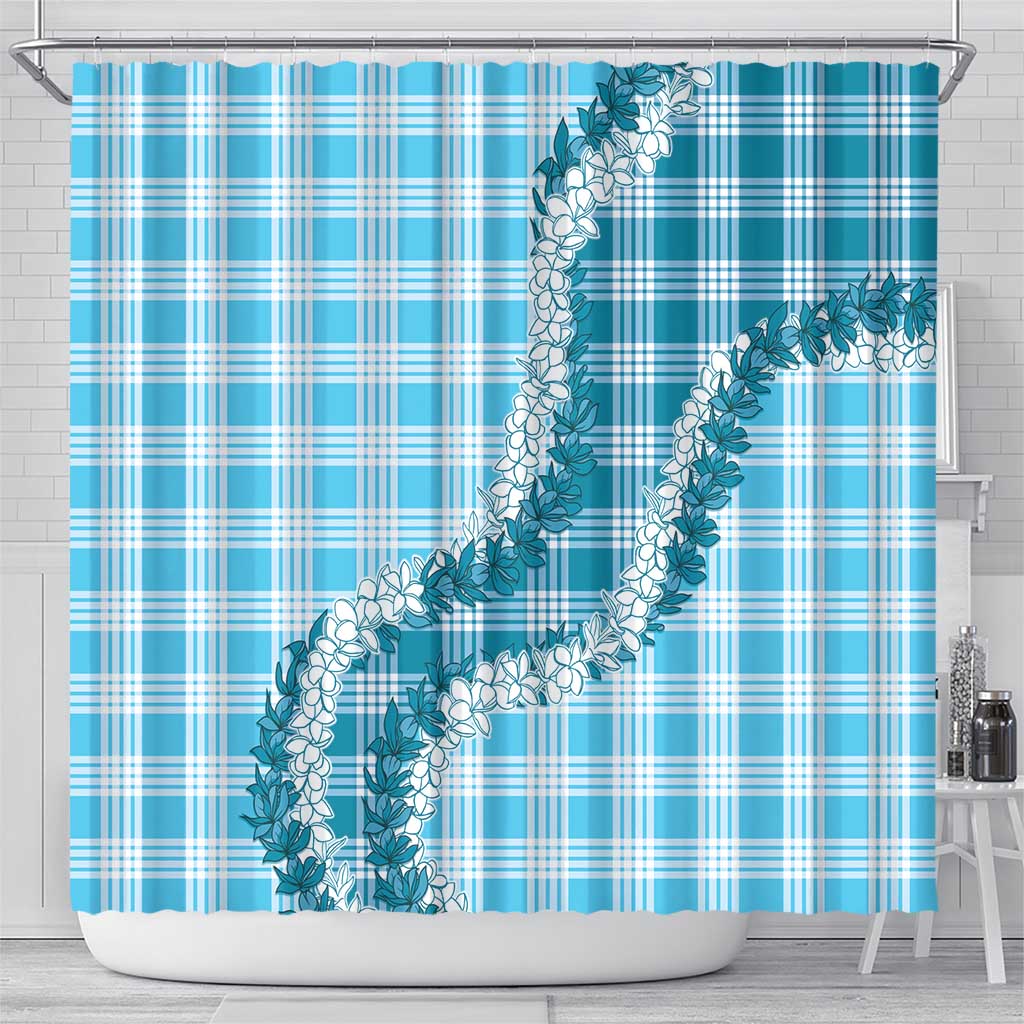 Blue Hawaii Palaka Shower Curtain Hawaiian Honohono Lei