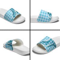 Blue Hawaii Palaka Slide Sandals Hawaiian Honohono Lei